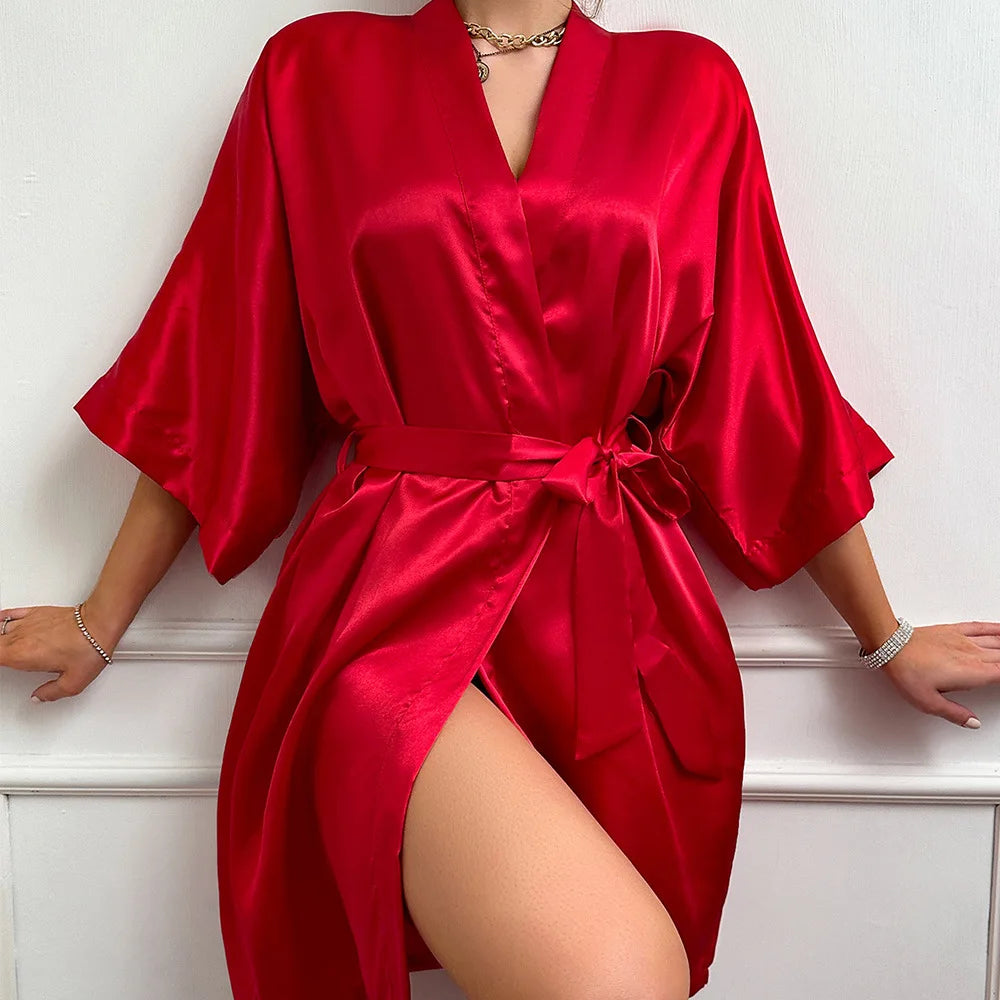 Womens Luxury Satin Robe Kimono